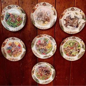 Set of 7 Floral Bunny Decorative Wall Plates in Multicolor